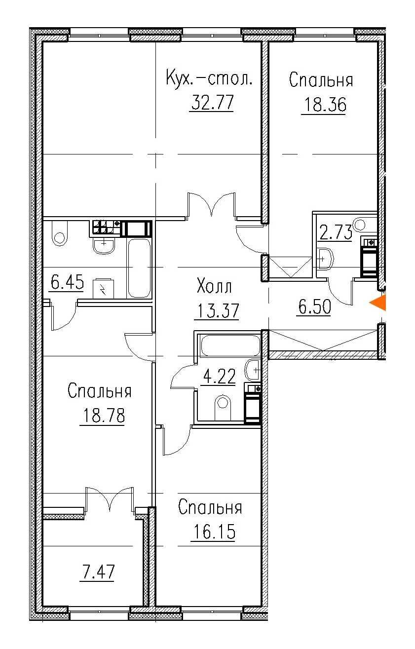 Трехкомнатная квартира в : площадь 120.54 м2 , этаж: 4 – купить в Санкт-Петербурге